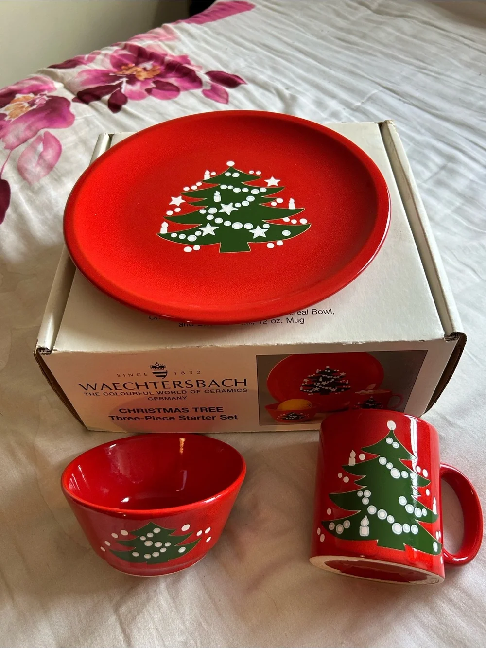 Waechtersbach Germany Christmas Tree 3-Piece Starter Dinnerware Set new in box
